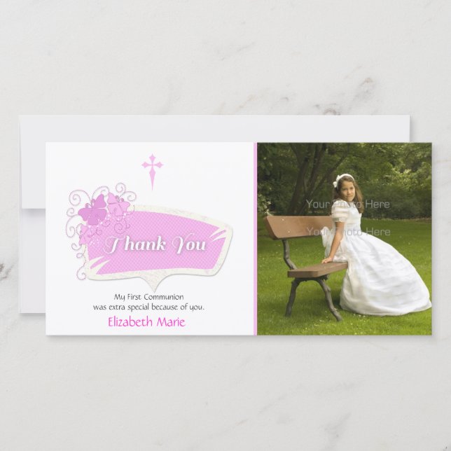 Fotokort för Rosa Butterflies Religiösa Tack Kort (Framsida)