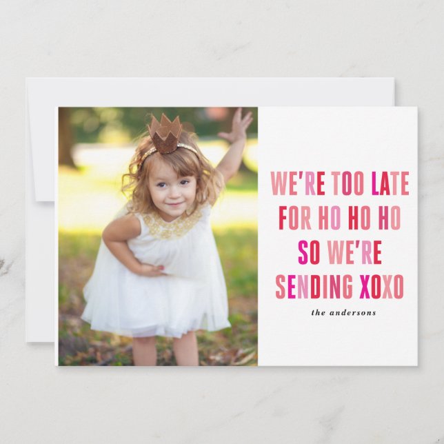 Fotokort för rosa och röd Valentines day Julkort (Framsida)