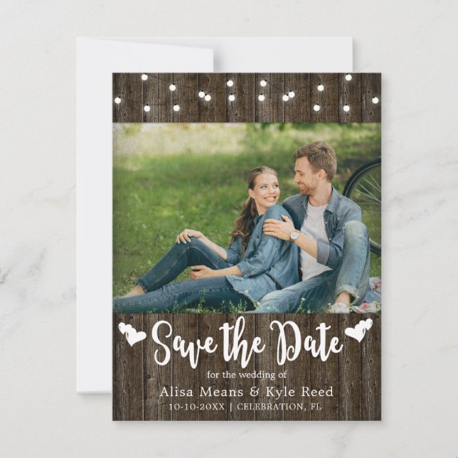 Fotokort för Rustic Barn Wood String Ljus (Framsida)