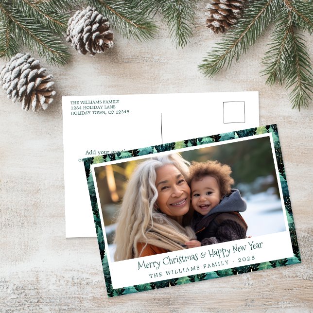 Fotokort för Rustic Woodland Helgdag Helg Vykort (Rustic Christmas Tree Postcard)