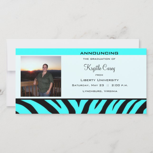 Fotokort för studenten Aqua Zebra Meddelande (Framsida)