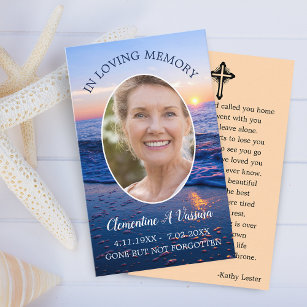 Fotokort för sunset Beach Funeral Memorial Prayer Visitkort