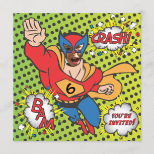 Fotokort för Superhero tecknad födelsedagsfest bok Inbjudningar