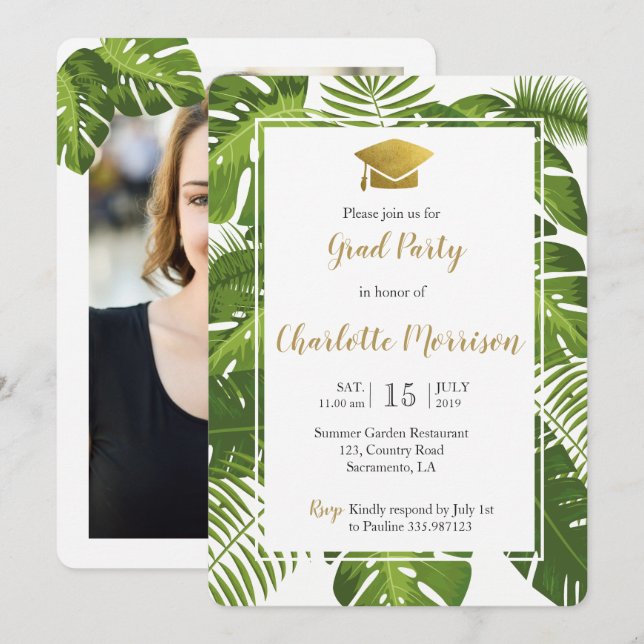 Fotokort för tropisk grönt guld 2018 inbjudningar (Fram/baksida)
