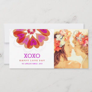 Fotokort för Valentine Flower Kärlek Hearts Hälsni Julkort