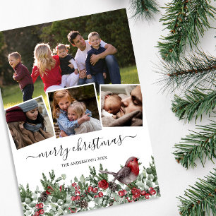 Fotokort för vattenfärg God jul Helgdag Julkort