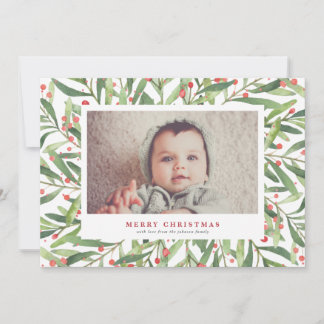 Fotokort för vattenfärg Holly-jul Julkort