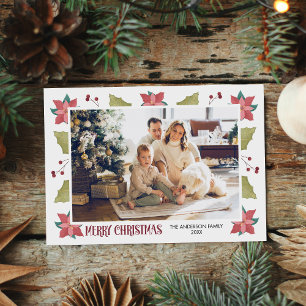 Fotokort för vattenfärgsfamilj i julfamiljen - Hel Julkort
