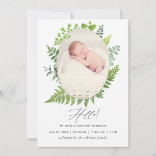 Fotokort för vattenfärgsgrey Birth-annonsering Meddelande