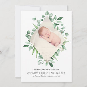 Fotokort för vattenfärgsgrey Birth-annonsering Meddelande