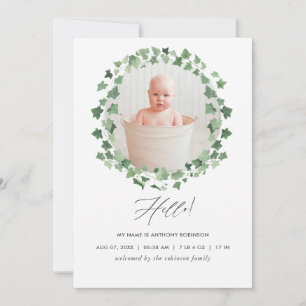 Fotokort för vattenfärgsgrey Birth-annonsering Meddelande