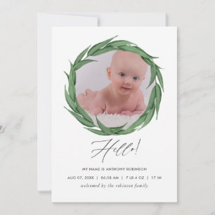 Fotokort för vattenfärgsgrey Birth-annonsering Meddelande