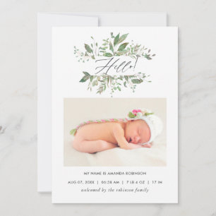 Fotokort för vattenfärgsgrey Birth-annonsering Meddelande