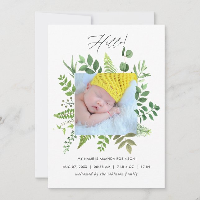 Fotokort för vattenfärgsgrey Birth-annonsering Meddelande (Framsida)