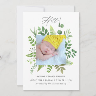 Fotokort för vattenfärgsgrey Birth-annonsering Meddelande