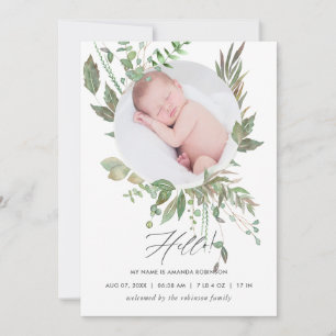 Fotokort för vattenfärgsgrey Birth-annonsering Meddelande