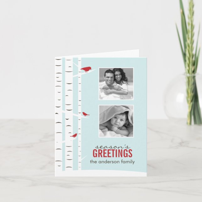 Fotokort för Winter Birch Träd Helgdag Helgkort (Framsida)