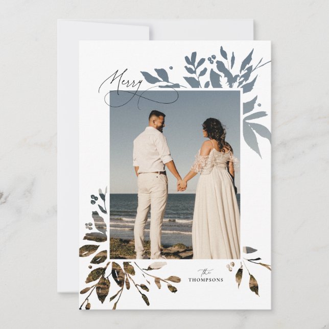 Fotokort för Winter Greenery Cutout-Helgdag Julkort (Framsida)