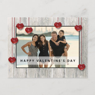 Fotokort för Wood Rustic Valentine Day KÄRLEK Hear Vykort