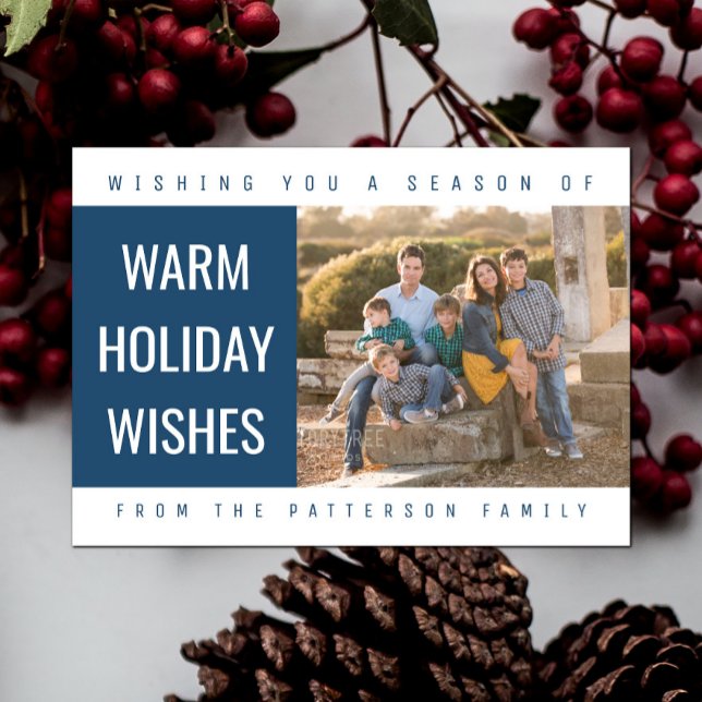 Fotokort med fetstil för geometrisk Helgdag| Blå Julkort (Blue Bold Geometric Holiday Photo Card)