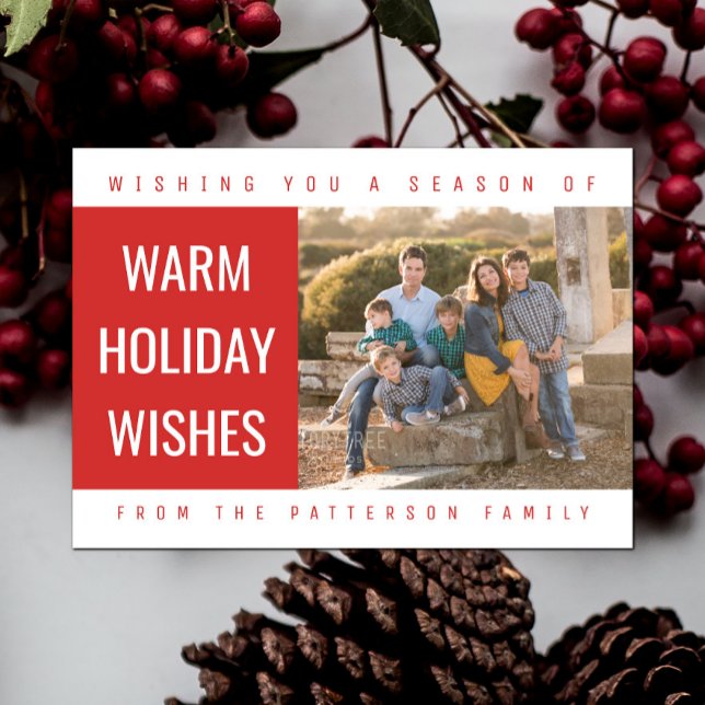 Fotokort med fetstil för geometrisk Helgdag| Rött Julkort (Red Bold Geometric Holiday Photo Card)