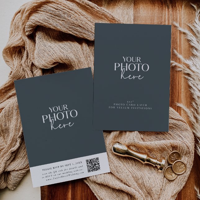 Fotokort med QR-kod för virtuella Bröllopsinbjudni Inbjudningar (Photo Card with QR Code for Vellum Wedding Invites)
