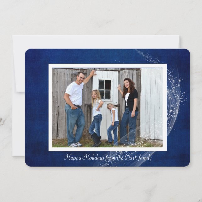 Fotokort på blå bakgrund med gnistor julkort (Framsida)