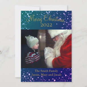 Fotokort Snö God jul Blue Guld Julkort