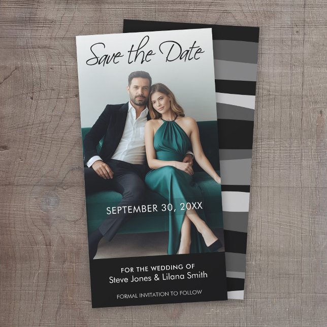 Fotokort: Spara datum - Minimalistisk Datumet (Save the Date - Modern Black Wedding)