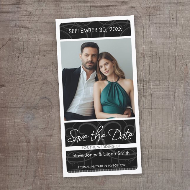 Fotokort: Spara datumet (Save the Date - Modern Black Wedding)