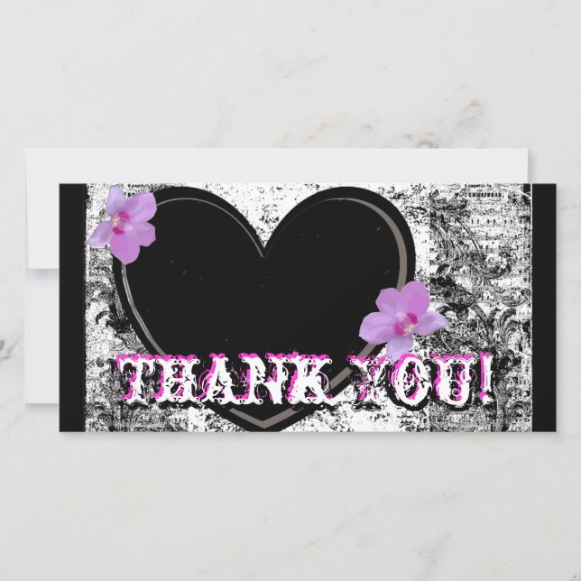 Fotokort, Tack, svart, vit, Rosa Tack Kort (Framsida)