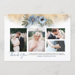 Fotokortet Guld Glitter och Dusty Blue Bröllop Inbjudningar