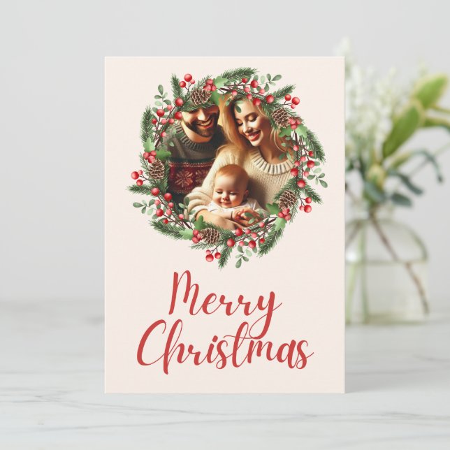 Fotokortsdesign för julkransfamiljen inbjudningar (Stående Fram)