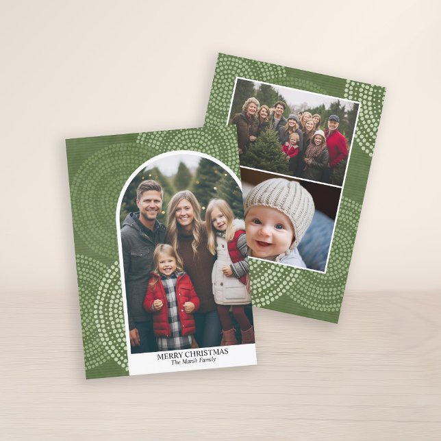 Fotokretsar i modern Abstrakt God jul Julkort (3 Photo Christmas Card with Boho Watercolor Pattern and Photo Arch - Print and Download Option)