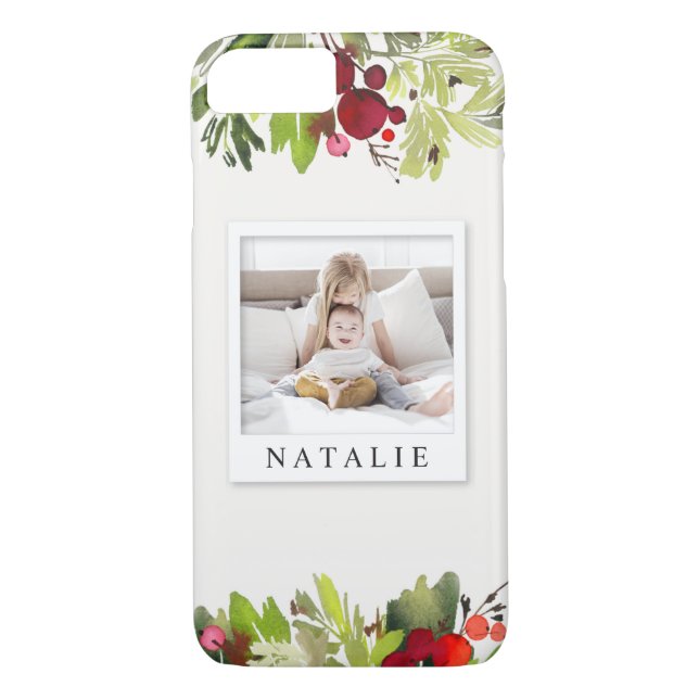 Fotokristmas för vattenfärgsblad Case-Mate iPhone skal (Baksida)