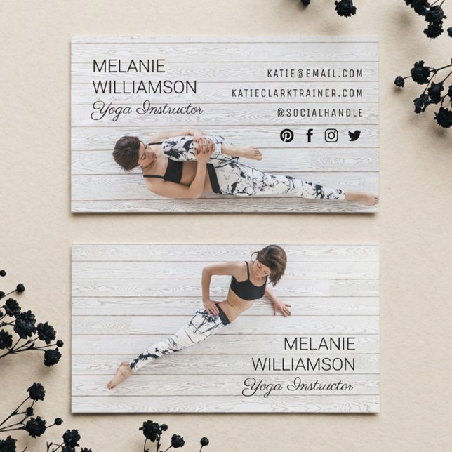 Fotolayout för Modern och minimal Yoga-instruktor Visitkort (Modern Minimal Yoga Fitness Instructor Photo Business Card)