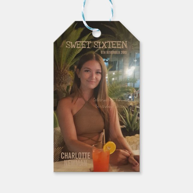 Fotomagasinomslag | Söt 16 Namn, födelsedag Presentetikett (Framsidan)