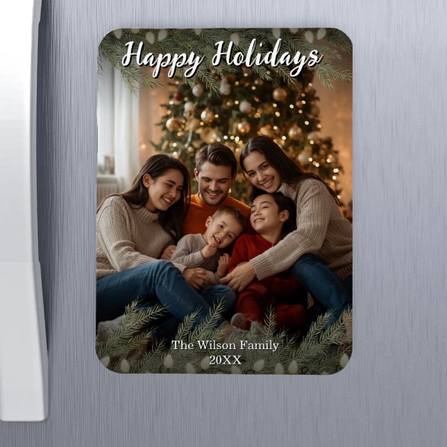 Fotomagnet med anpassad bild och text magnet (Custom Magnetic Frame - Holiday Family Photo)
