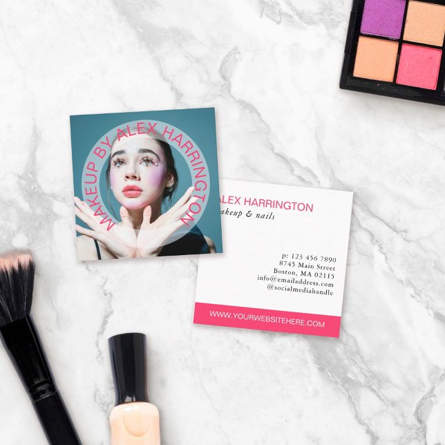 Fotomakeup för böjd Shock rosa efter Fyrkantigt Visitkort (Skapare uppladdad)