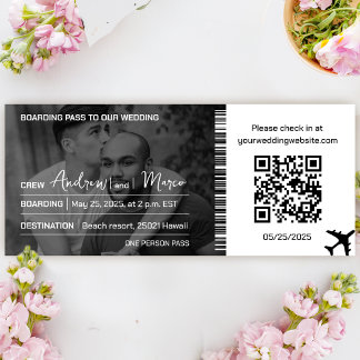 Fotomål för boardingpass Bröllop Inbjudningar