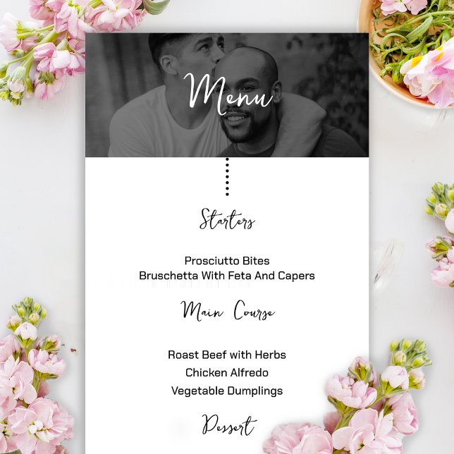 Fotomål för boardingpass Bröllop Meny (Boarding Pass Black and White Wedding Menu)