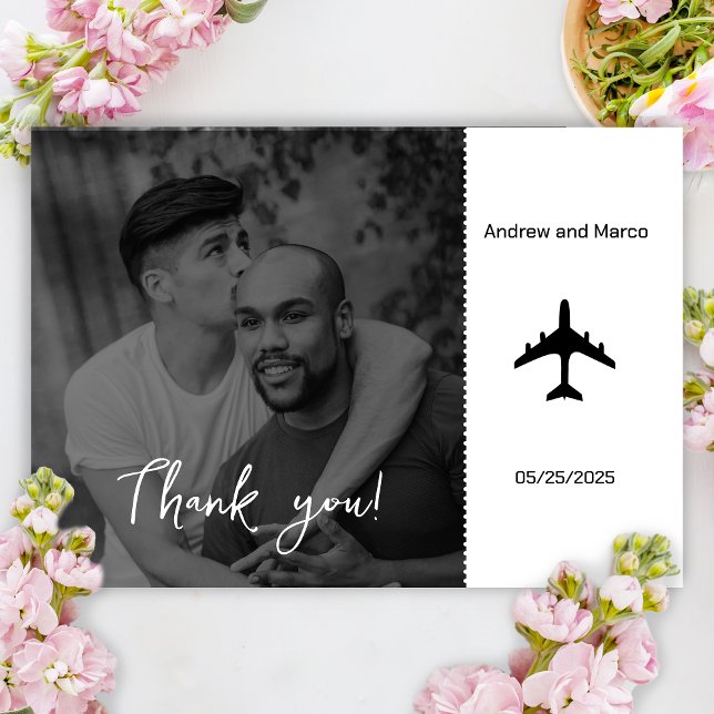 Fotomål för boardingpass Bröllop Tack Kort (Wedding thank you card)
