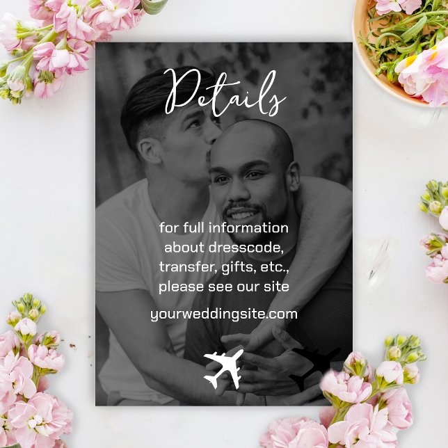Fotomål för boardingpass Bröllop Tilläggskort (Boarding Pass Black and White Wedding Guest Information Card)