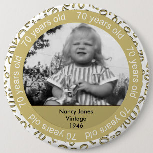 Fotomall: 70:e födelsedagen Guld och vit tema Knapp