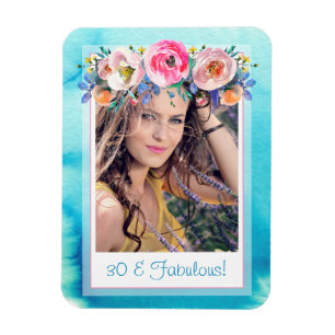 Fotomall för 30 och Fabulärt blå Blommigt Magnet