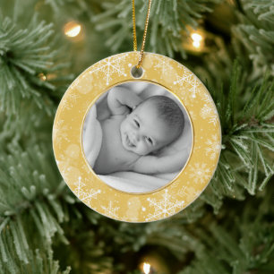 Fotomall för Guld Snowflake Ram Julgransprydnad Keramik