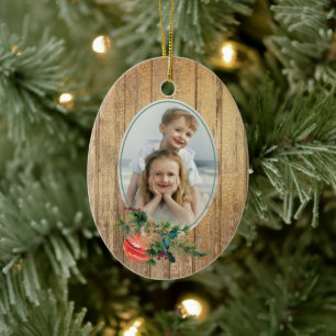 Fotomall för Guld Wood Träd Bulb Bouquet-fototyp Julgransprydnad Keramik