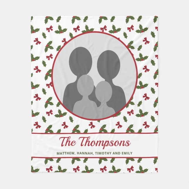 Fotomall för julholly och Anpassningsbar Bows Fleecefilt (Framsidan)