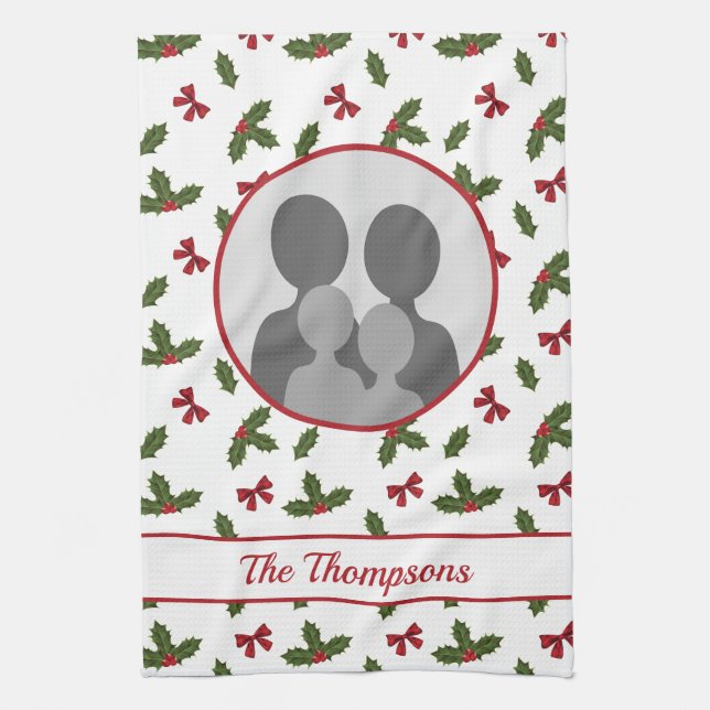 Fotomall för julholly och Anpassningsbar Bows Kökshandduk (Vertikal)