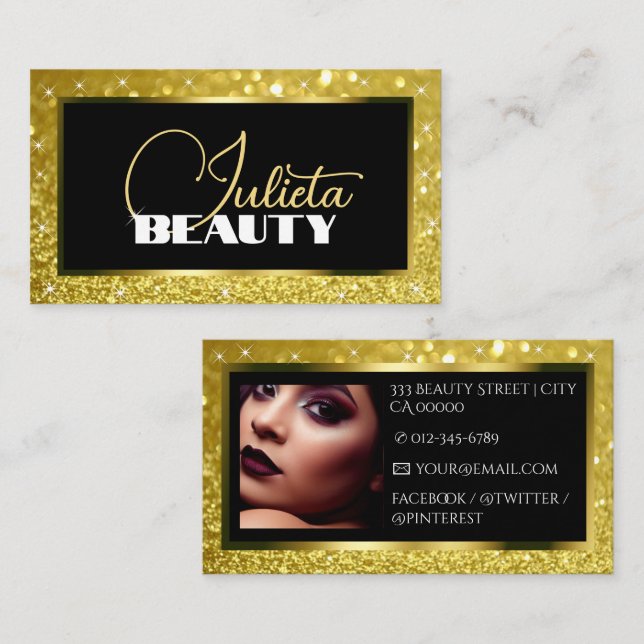Fotomall för Luxury Bright Guld Gnistra Glitter Visitkort (Fram/baksida)